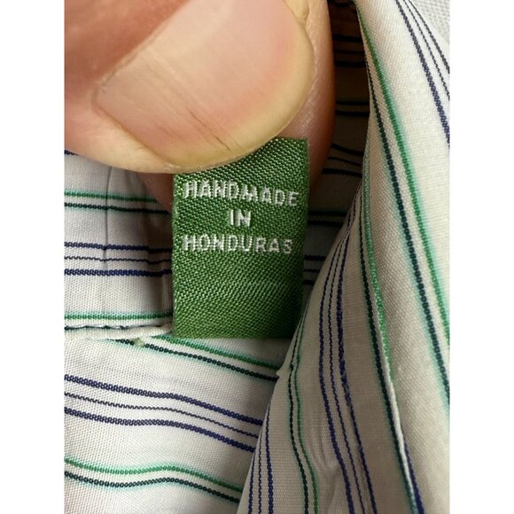 Sid Mashburn Dress Shirt Men's 15.5 Green Stripe Long Sleeve Classic Pocket - Picture 5 of 7